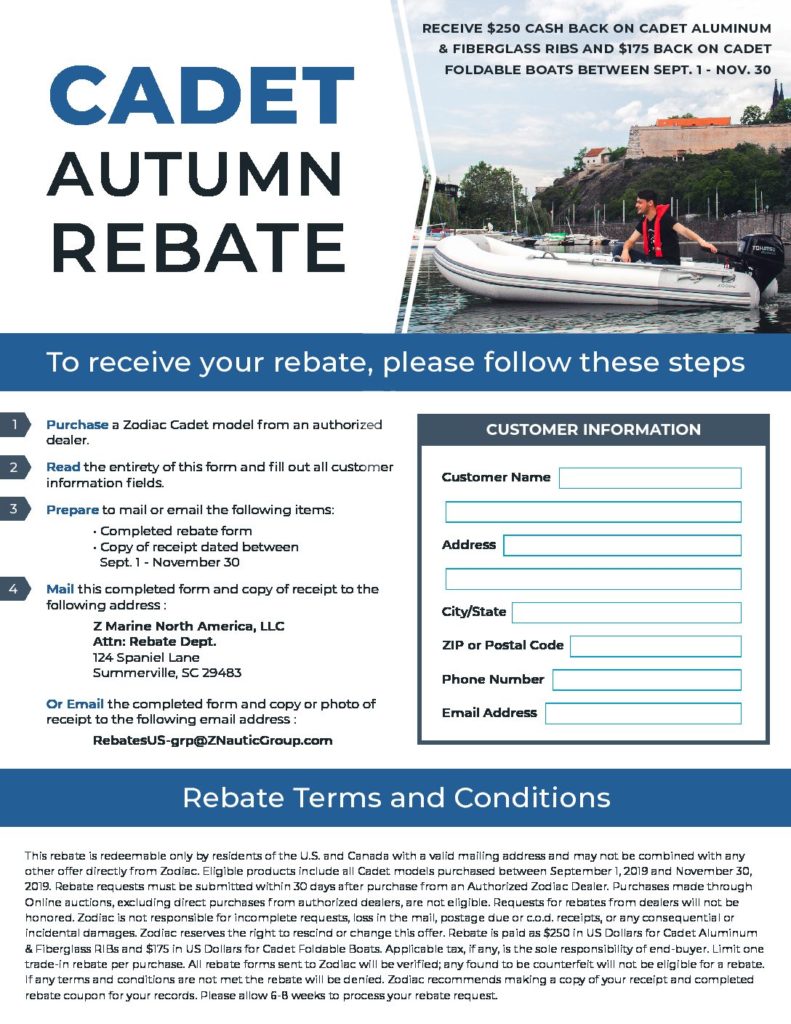 Zodiac Cadet Rebate Form Pacific Inflatable Boats